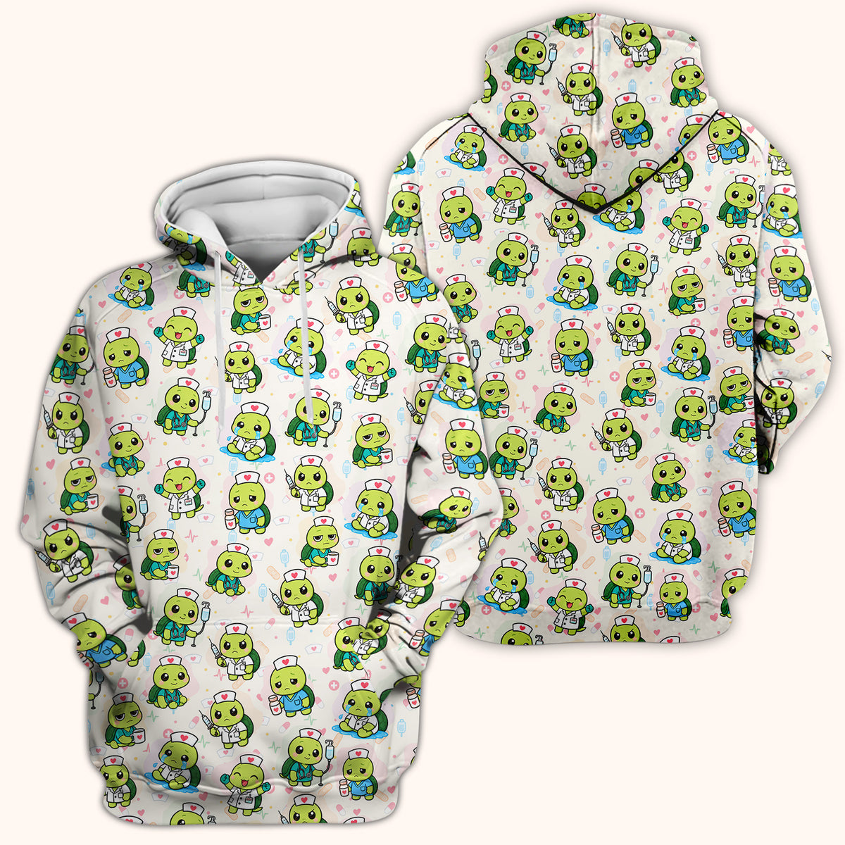 Cute Nurse Turtle Medical Icons Scrub Top, Comfortable Scrubs for Nicu Nurses