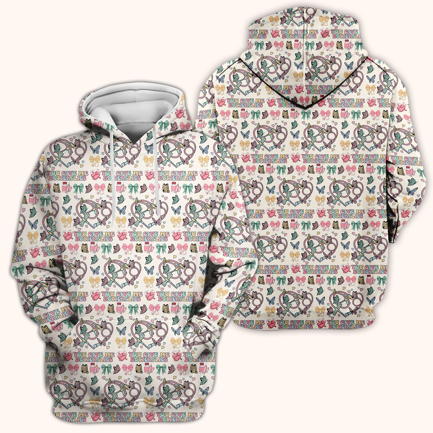 Butterfly Heart Valentine Medical Pattern Scrub Top, Comfortable Scrubs for Nurses