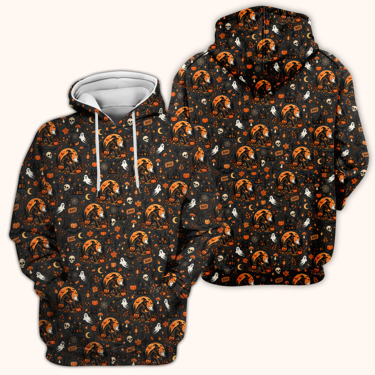 Halloween Bigfoot Ghost with Pumpkin Scrub Top, Comfortable Scrubs for Nurses