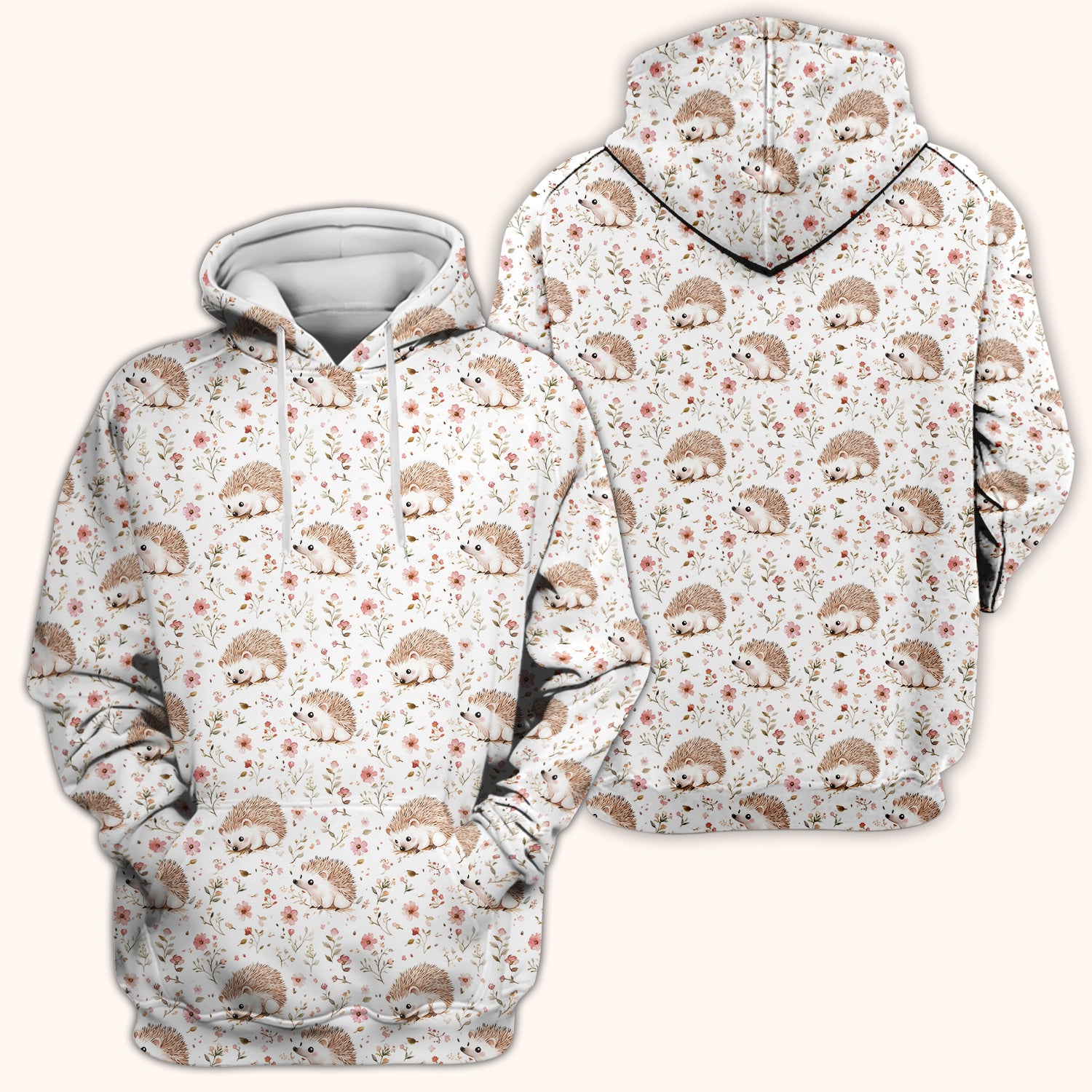 Cute Hedgehog Wildflower Garden Pattern Scrub Top, Comfortable Scrubs for Nurses