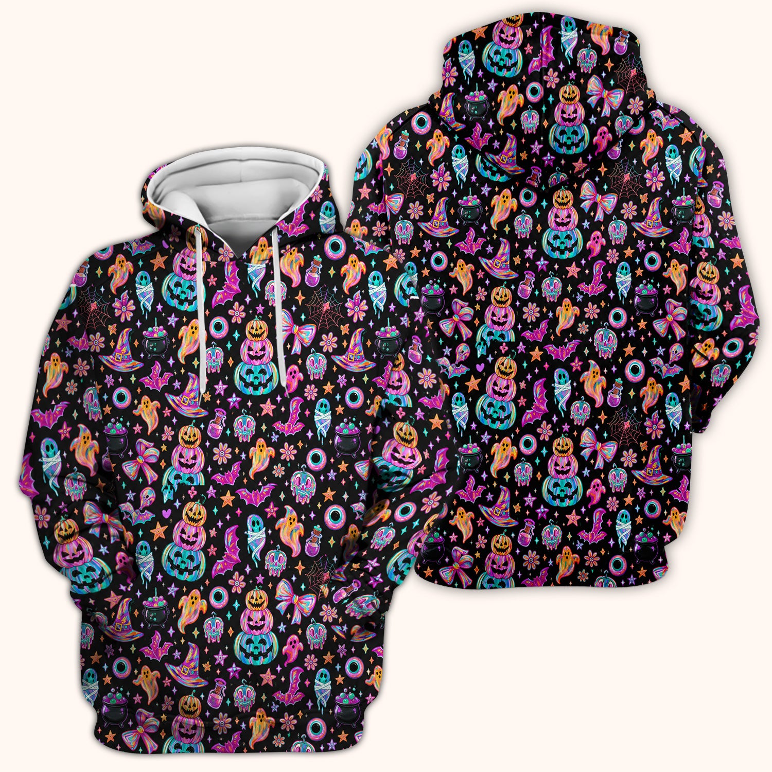 Halloween Ghost with Pumpkin Bat Print Scrub Top, Comfortable Scrubs for Nurses