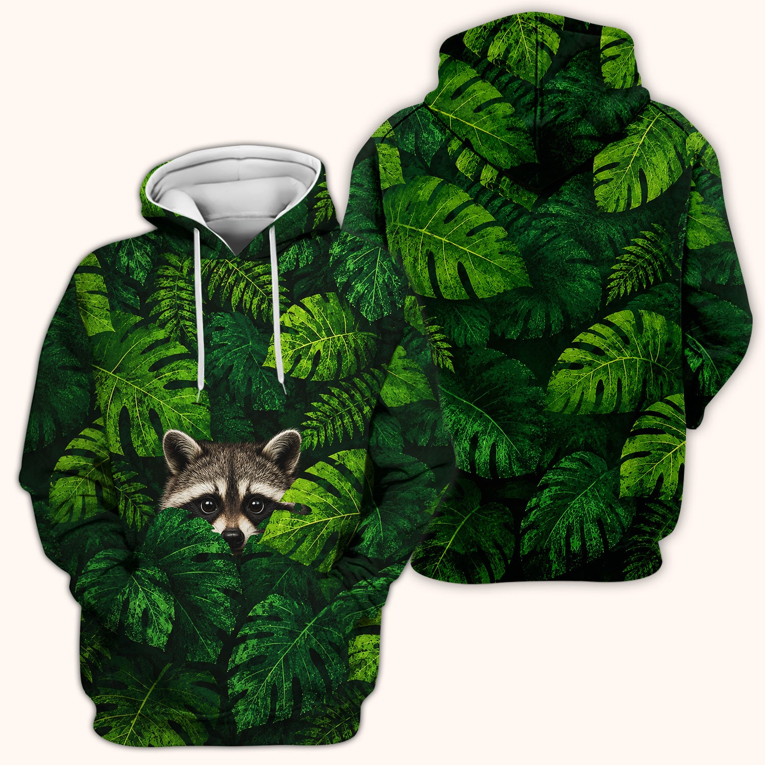 Cute Raccoon Tropical Leaf Pattern Scrub Top, Comfortable Scrubs for Nurses