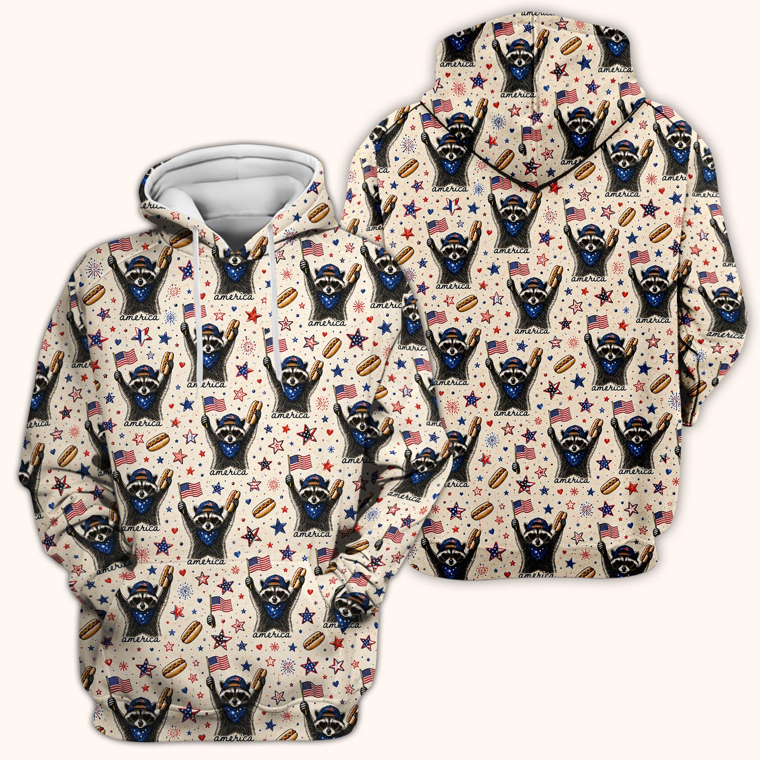 Patriotic Raccoon America Hotdog Pattern Scrub Top, Comfortable Scrubs for Nurses