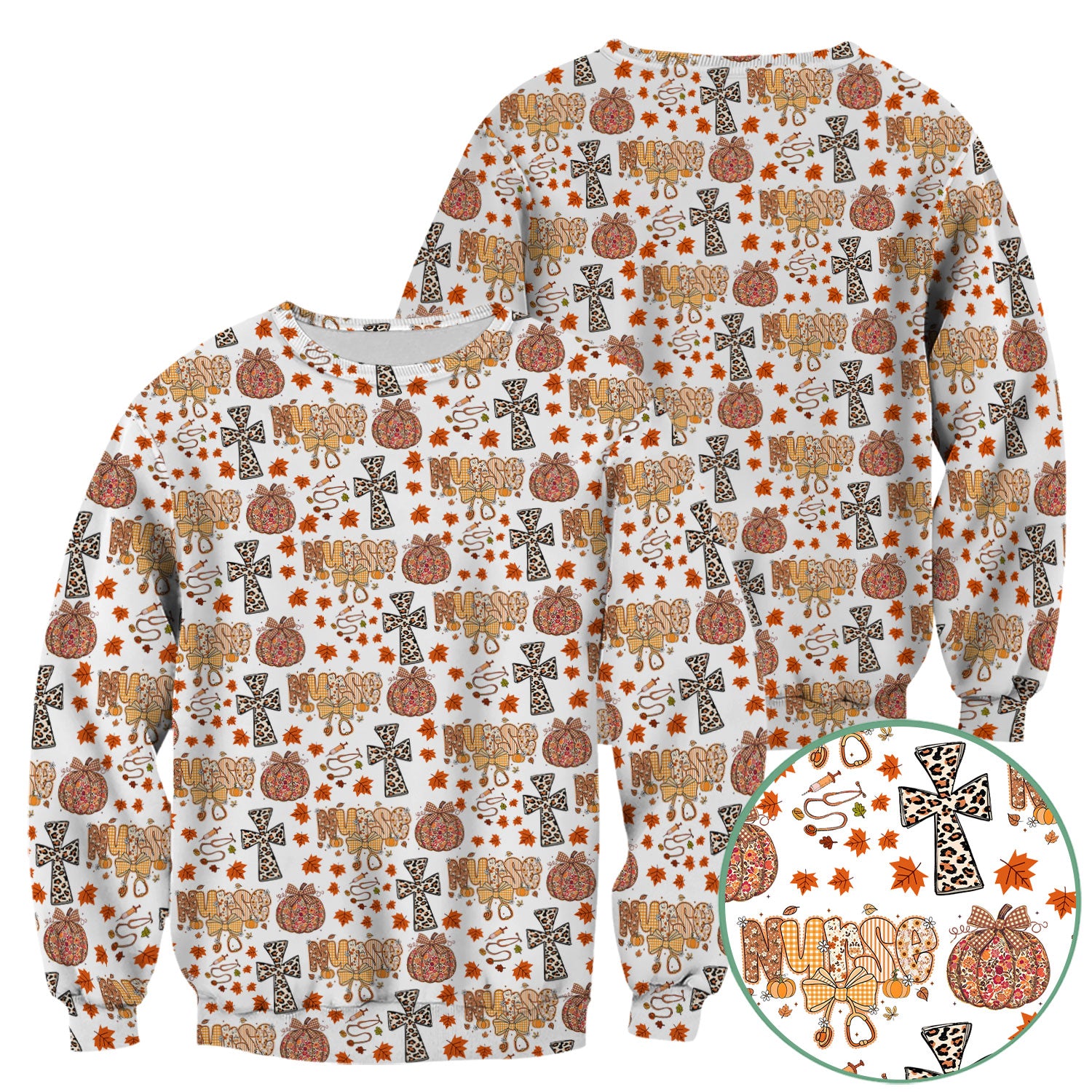 Floral Pumpkin Scrub Top for Women - Coquette Bow Thanksgiving Shirt - Comfortable Medical Uniform