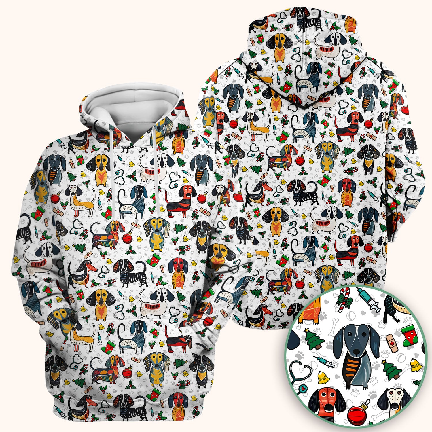 Dachshund Christmas Scrub Top - Cute Wiener Dog Nurse Uniform for Women - Holiday Medical Shirt