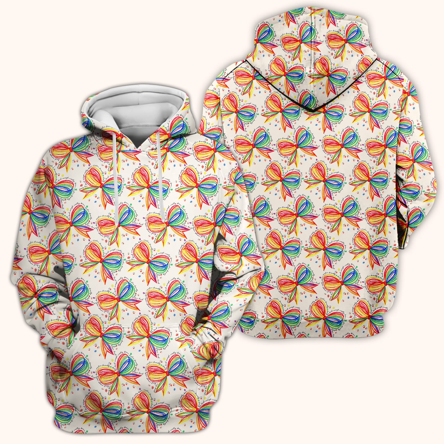 Colorful Rainbow Bow Pattern Scrub Top, Comfortable Scrubs for Nurses