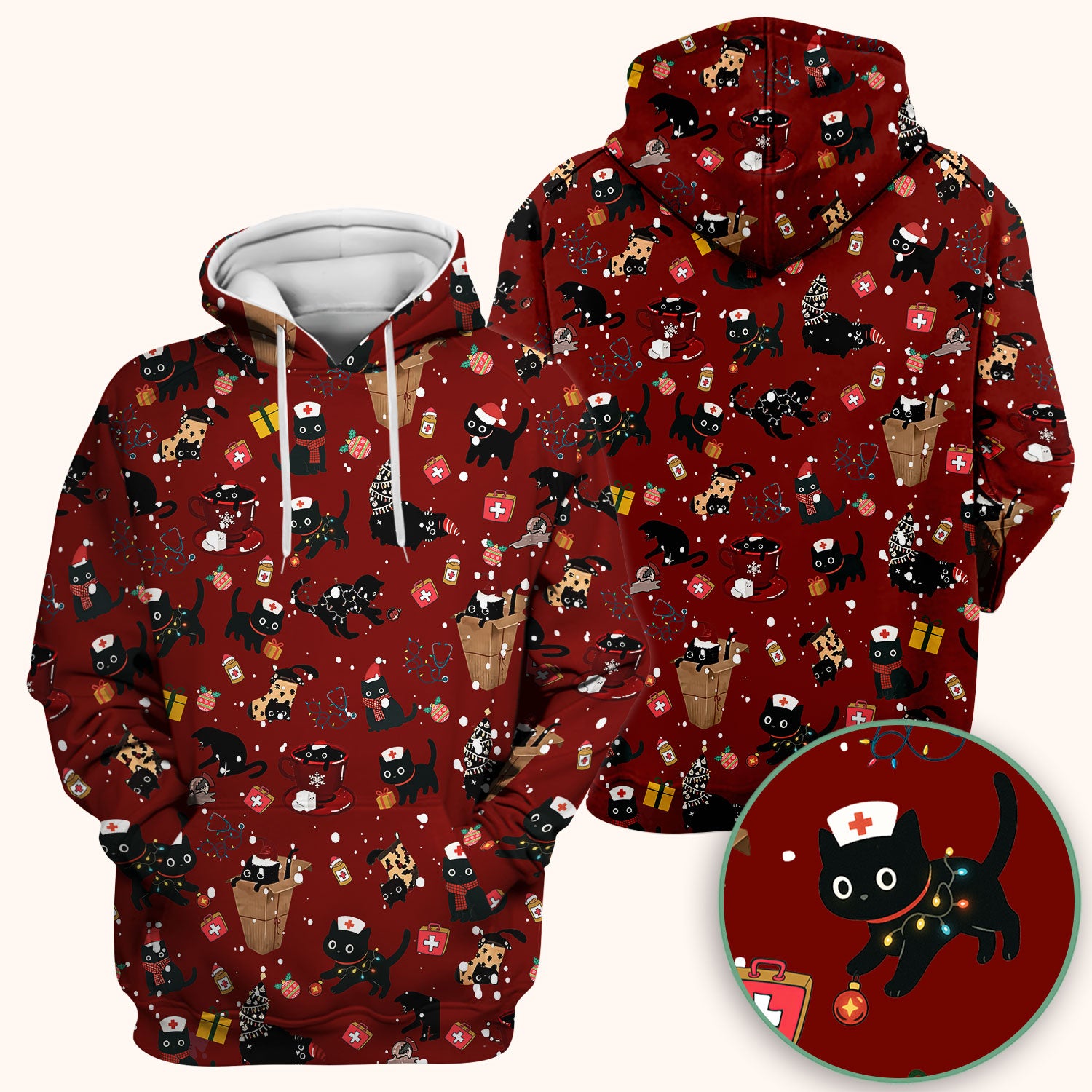 Funny Cat Scrub for Women - Christmas Black Cats Comfortable Scrubs for Nurses - Breathable Fabrics Nursing Uniform