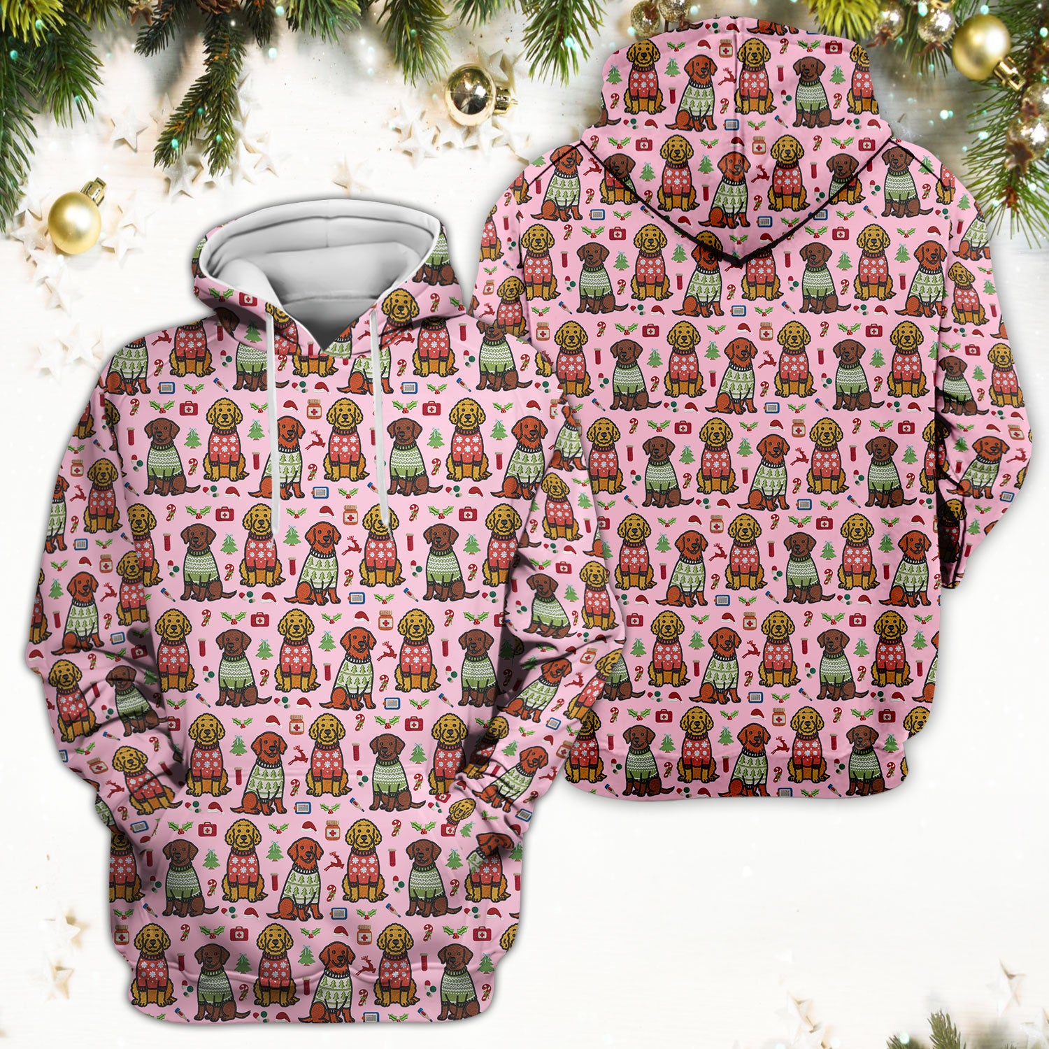 Golden Retriever Christmas Scrub Top, Cute Holiday Dog Nurse Pattern Shirt, Breathable Fabrics Nursing Uniform