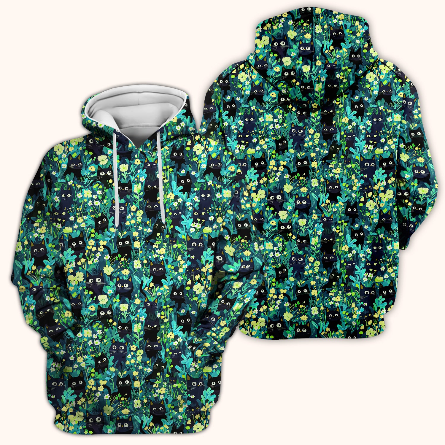 Black Cat Floral Pattern Scrub Top, Comfortable Scrubs for Nurses