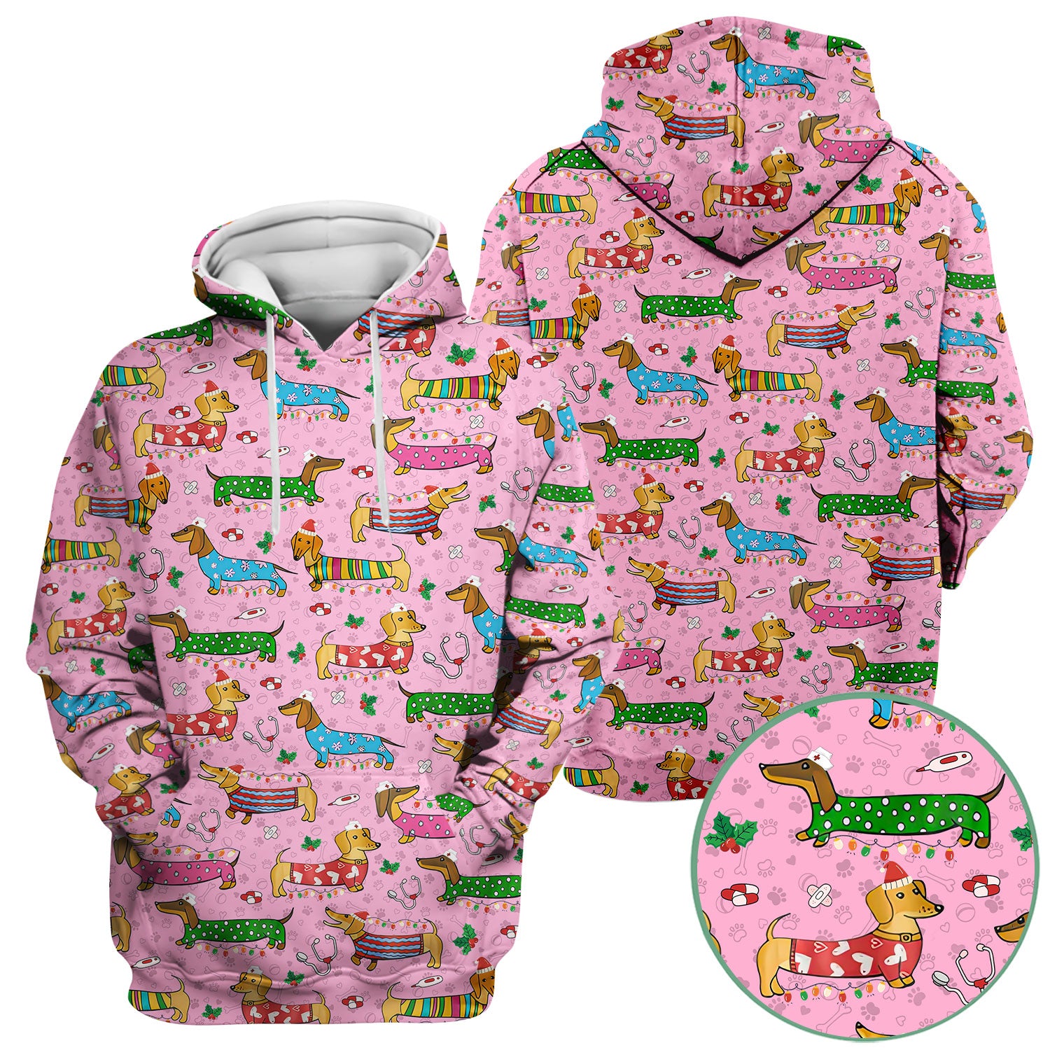 Christmas Dachshund Nurse Scrub Top - Cute Wiener Dog in Holiday Outfit - Funny Medical Shirt Gift for Women RN LPN CNA