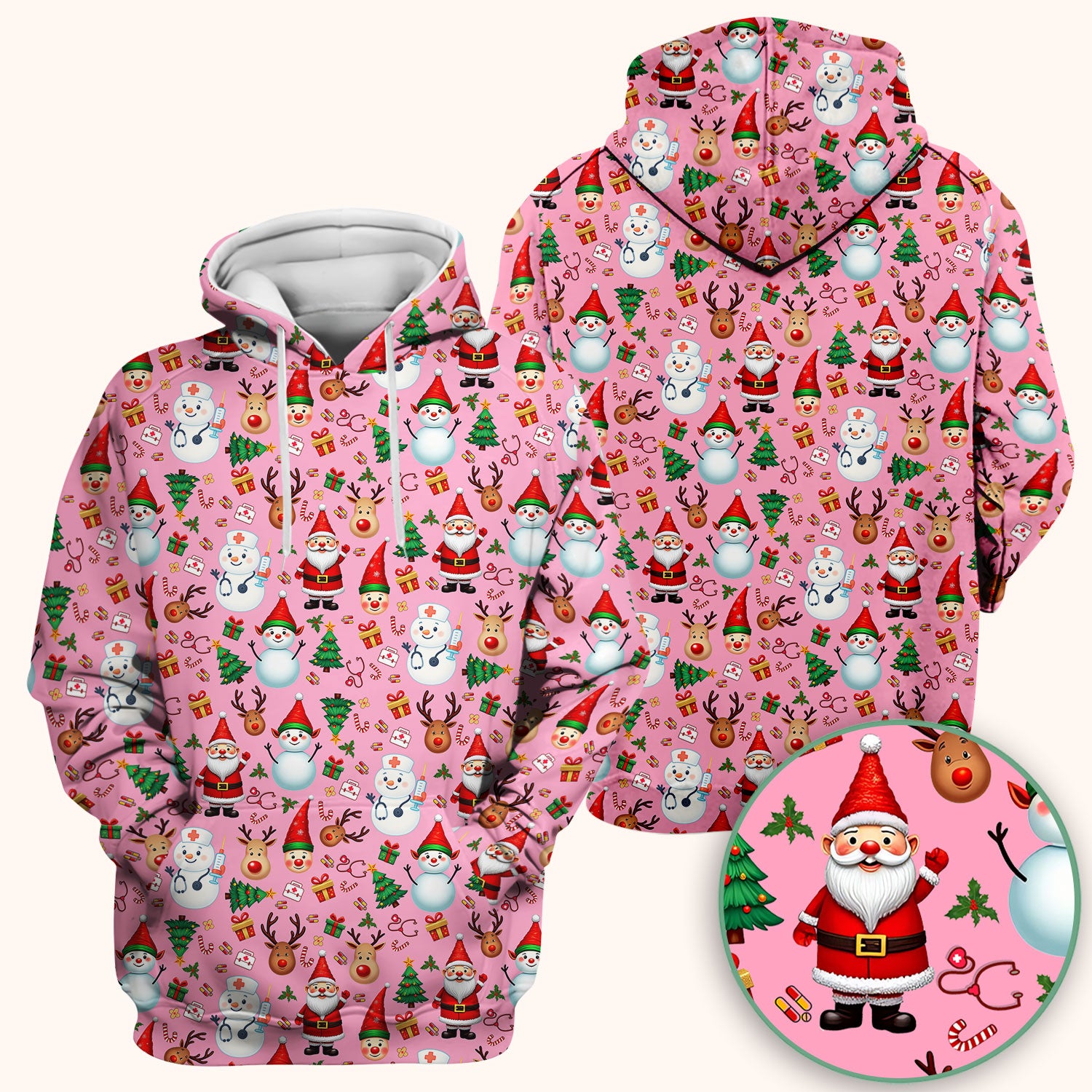 Christmas Nurse Scrub Top - Cute Snowman Santa Reindeer Pattern Medical Shirt - Festive Holiday Scrubs for Women RN CNA LPN