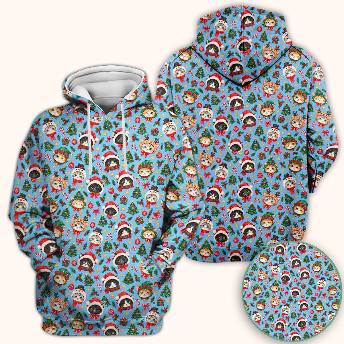 Christmas Cats And Trees Pattern Scrub Top, Comfortable Scrubs for Nurses