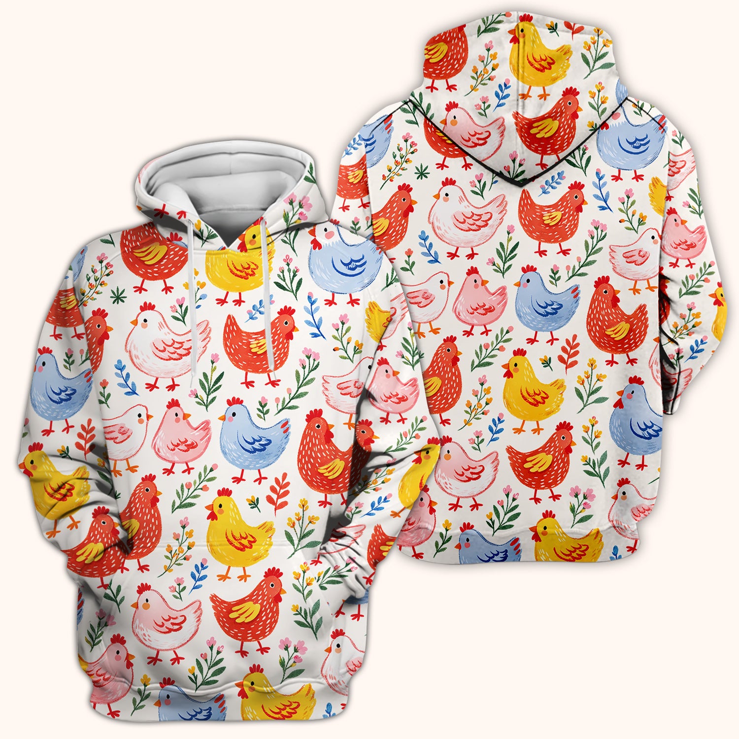 Fun Cartoon Hen Print Scrub Top,  Breathable Fabrics Nursing Uniform
