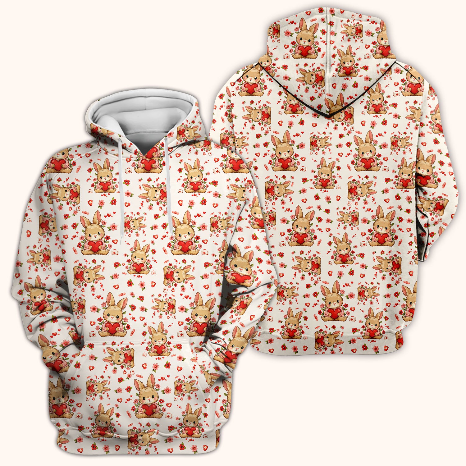 Adorable Bunny Heart Healthcare Design Scrub Top, Comfortable Scrubs for Nurses, Easter