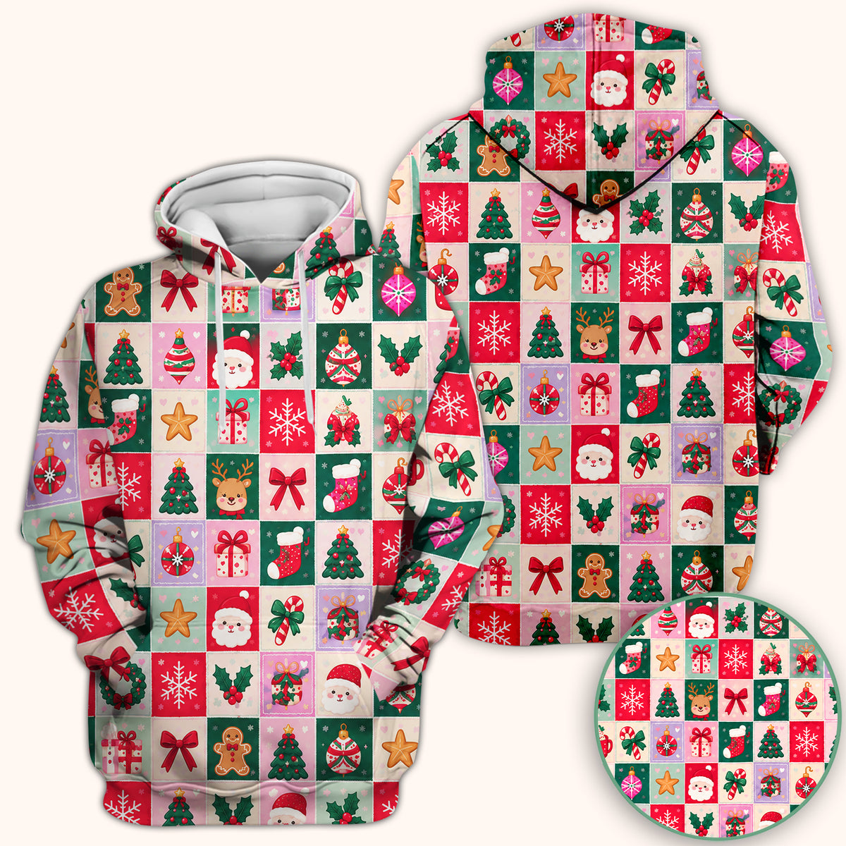 Cute Christmas Santa Patchwork Scrub Top, Comfortable Scrubs for Nurses