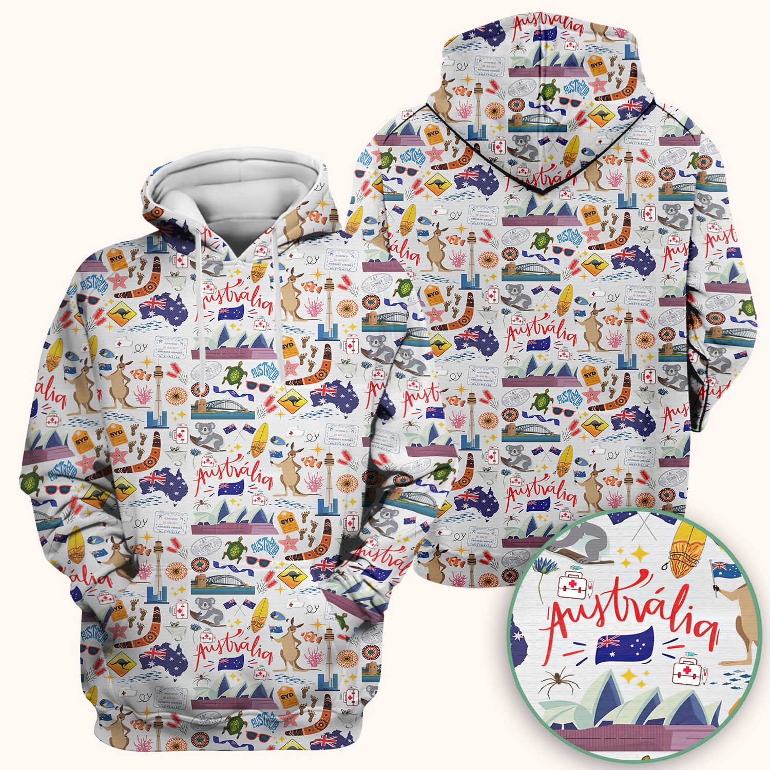 Australia Scrub Top for Women - Aussie Icons with Kangaroo Koala Opera House - Travel Medical Uniform Gift for LPN RN CNA