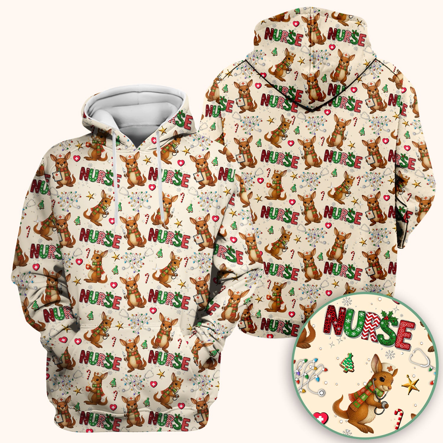 Aussie Kangaroo Christmas Scrub Top - Funny Holiday Nurse Shirt for Women - Cute Animal Medical Uniform