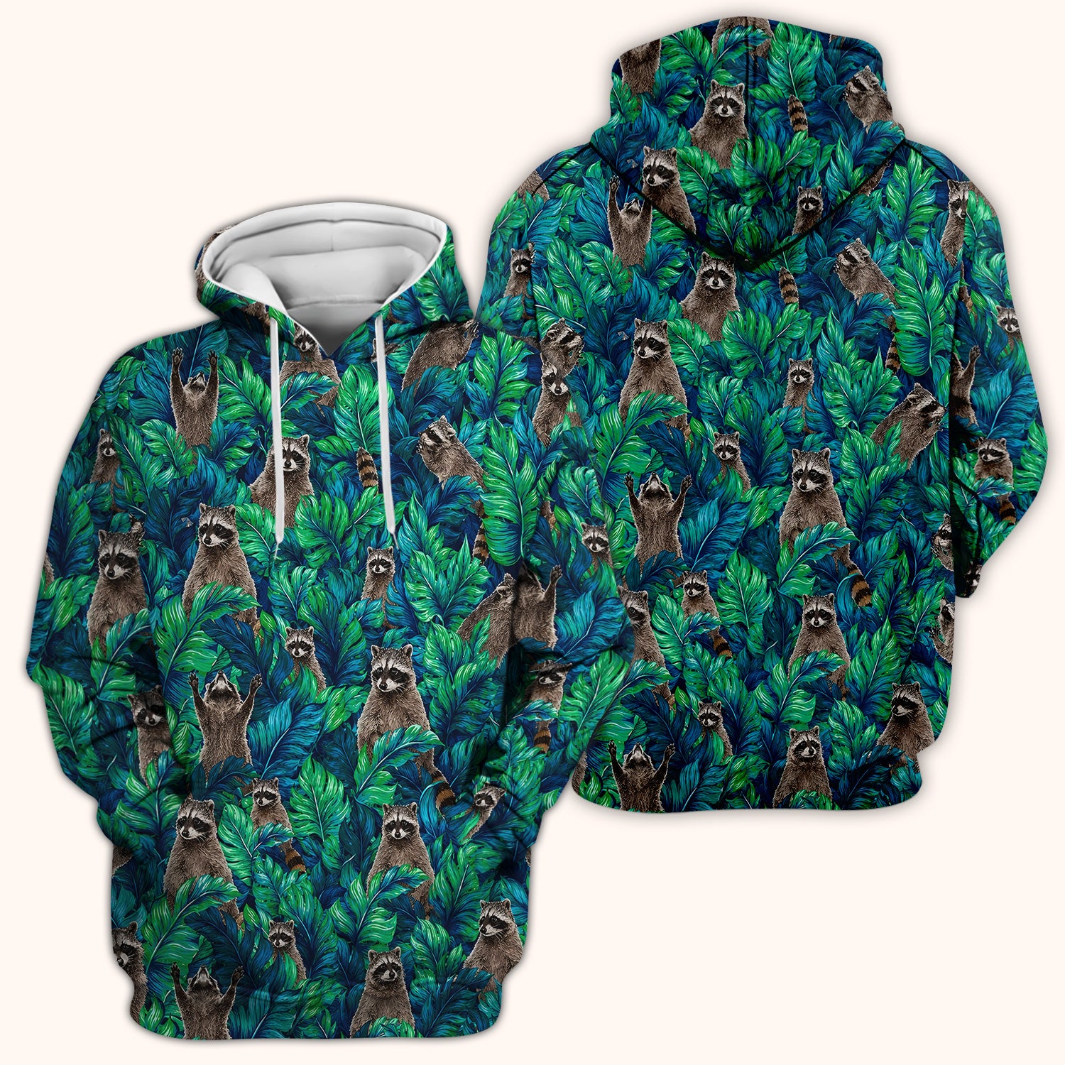 Tropical Raccoon Jungle Leaves Pattern Scrub Top, Comfortable Scrubs for Nurses