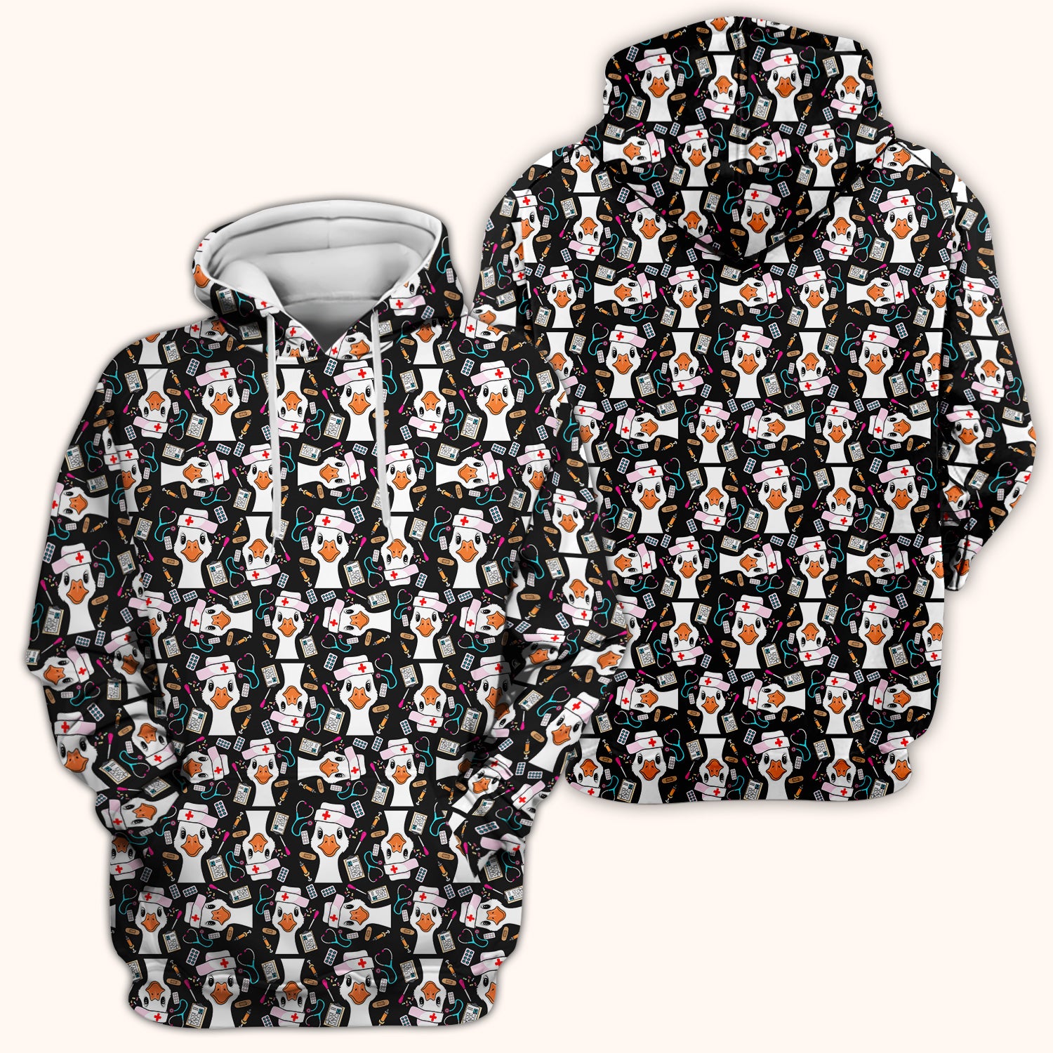 Duck Wearing Hat With Medical Tools Scrub Top, Breathable Fabrics Nursing Uniform