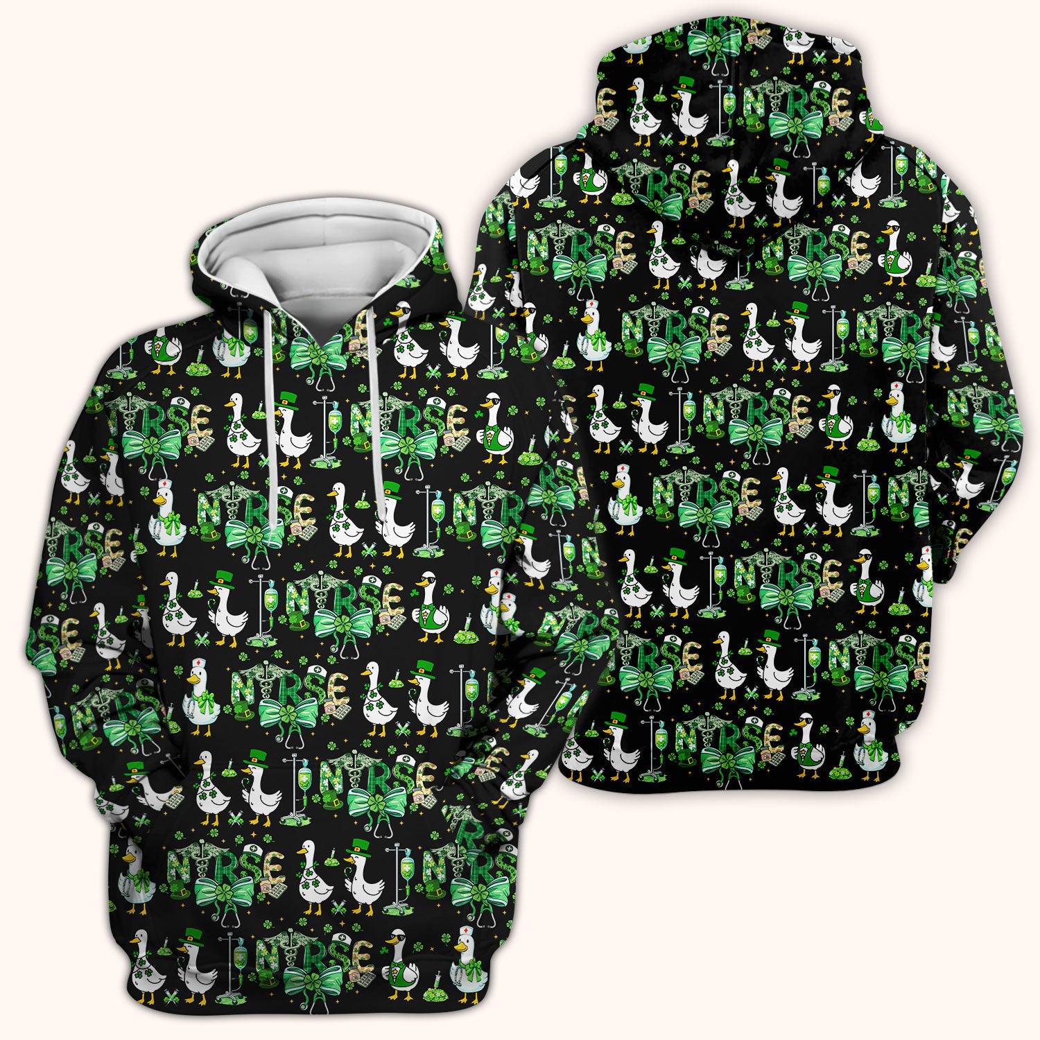 Funny Goose Nurse Shamrock Scrub Top, St. Patrick’s Day Nurse Pattern Shirt, Breathable Fabrics Nursing Uniform