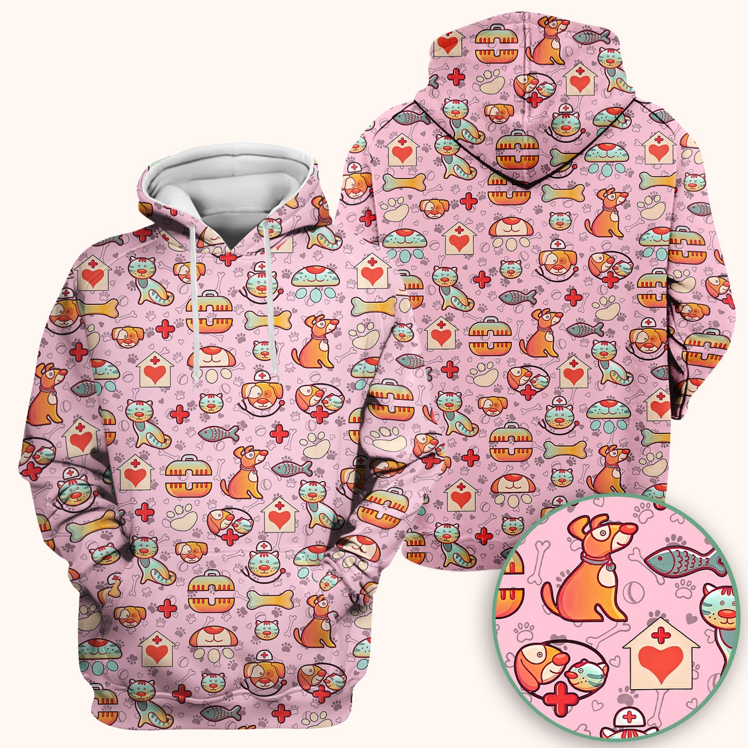 Veterinary Nurse Scrub Top - Cute Cat Dog Paw Print Medical Shirt - Fun Animal Pattern Vet Tech Scrubs for Women RN CNA