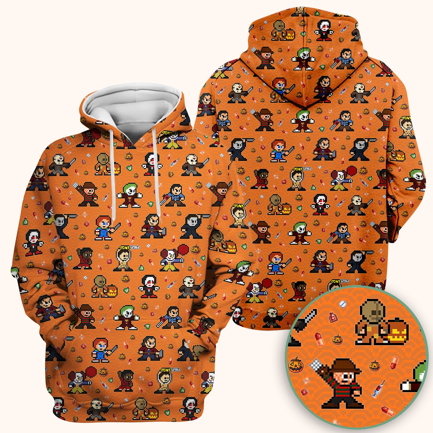 Halloween Horror Pixel Scrub - Retro Scary Character Med Uniform - Comfortable Scrubs for Nurses - Spooky Gift for RN LPN CNA