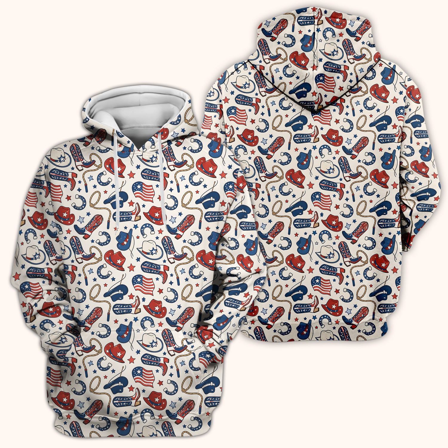 Patriotic Cowboy Boots Horseshoe Pattern Scrub Top, Comfortable Scrubs for Nurses