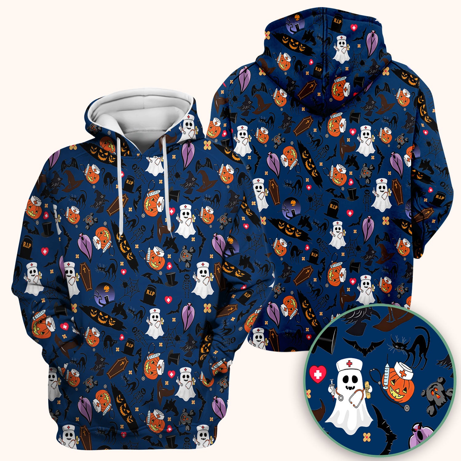 Spooky Halloween Scrub Top - Pumpkin Ghost Bat Nurse Shirt - Wicked Witch Medical Uniform for Women RN CNA LPN