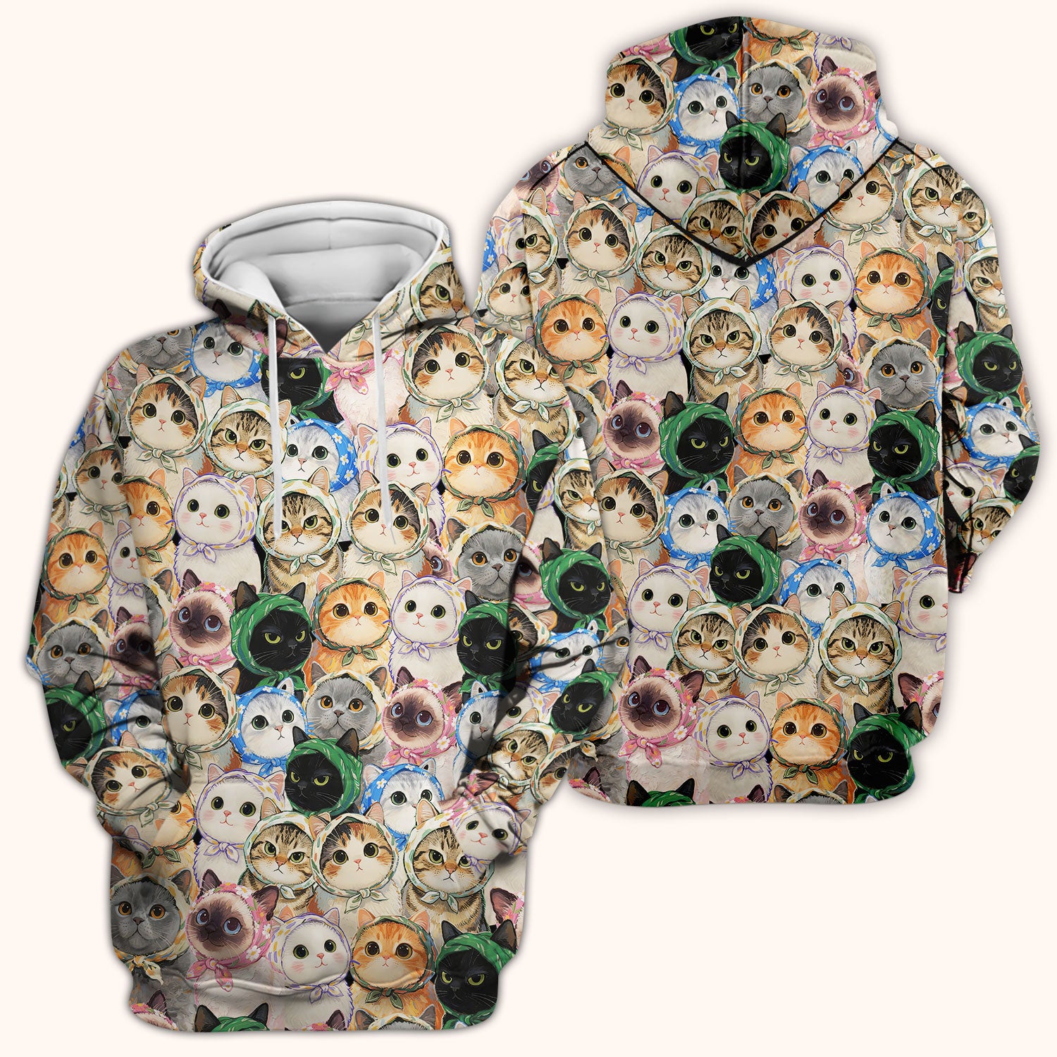Adorable Multi Cat Portrait Pattern Scrub Top, Comfortable Scrubs for Nurses