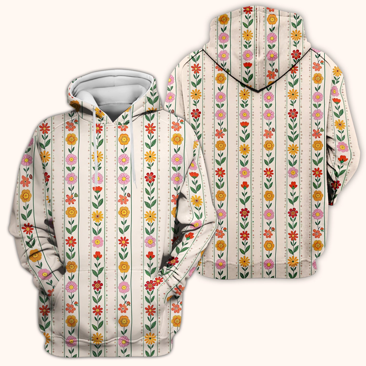 Retro Floral Stripe Nurse Scrub Top for RN, CNA, Healthcare Workers, Garden Bloom Uniform