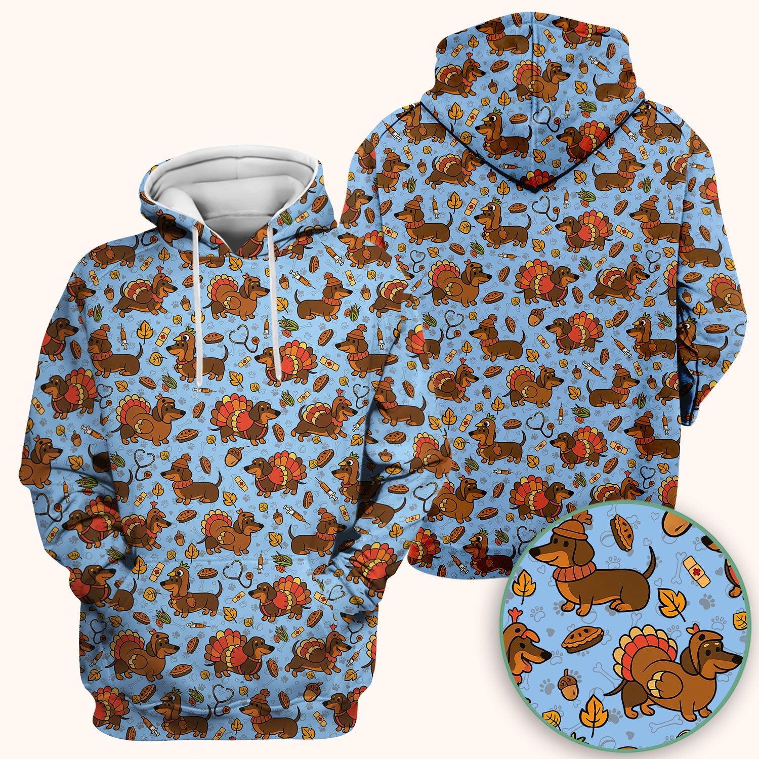 Thanksgiving Wiener Dog Scrub Top - Funny Dachshund TurkeChicken Nurse Shirt for Women - Cute Holiday Medical Uniform