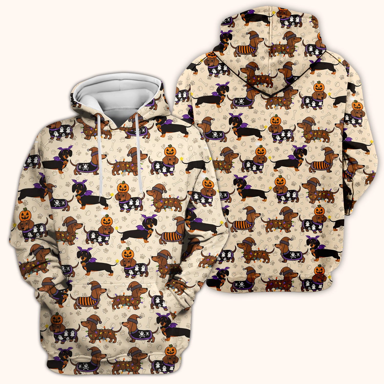 Halloween Dachshund with Pumpkin Ghost Print Scrub Top, Comfortable Scrubs for Nurses