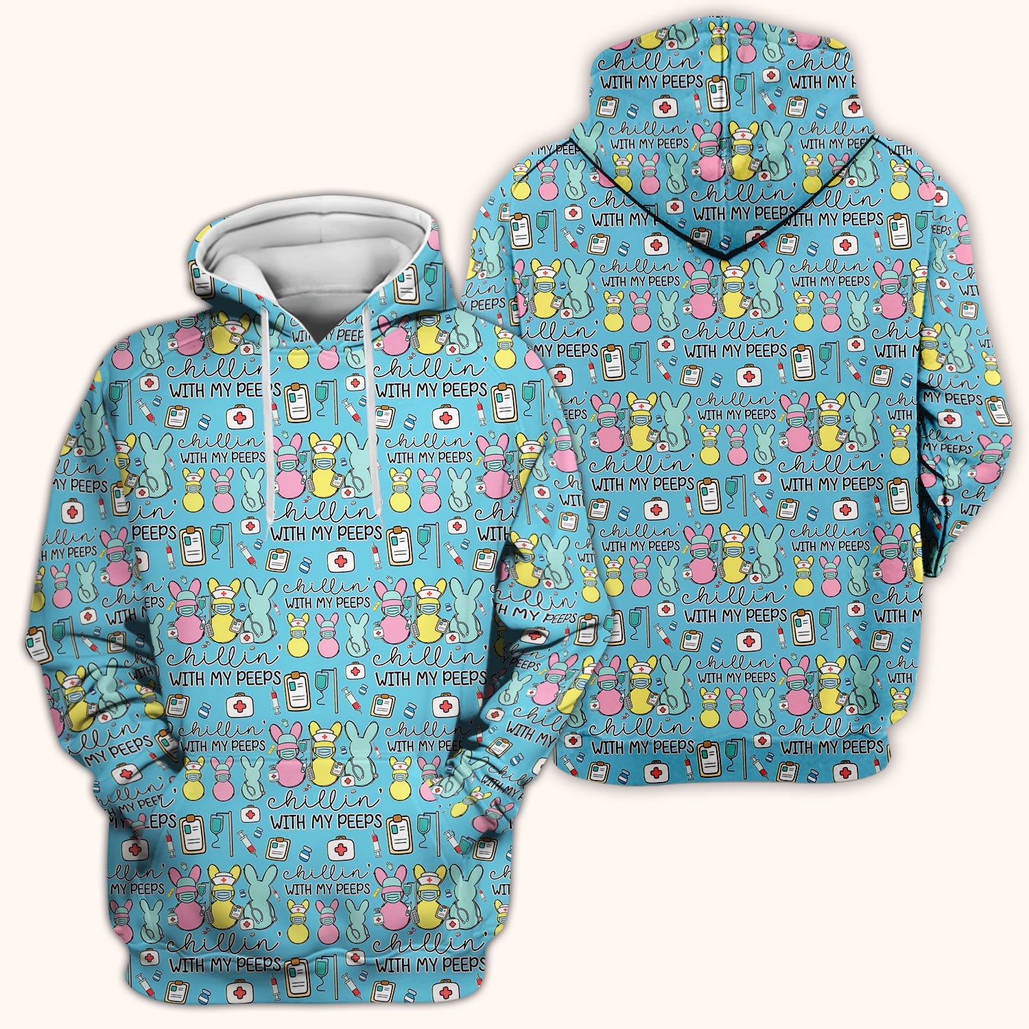Cute Bunny Nurse Chillin With My Peeps Scrub Top, Comfortable Scrubs for Nurses, Easter