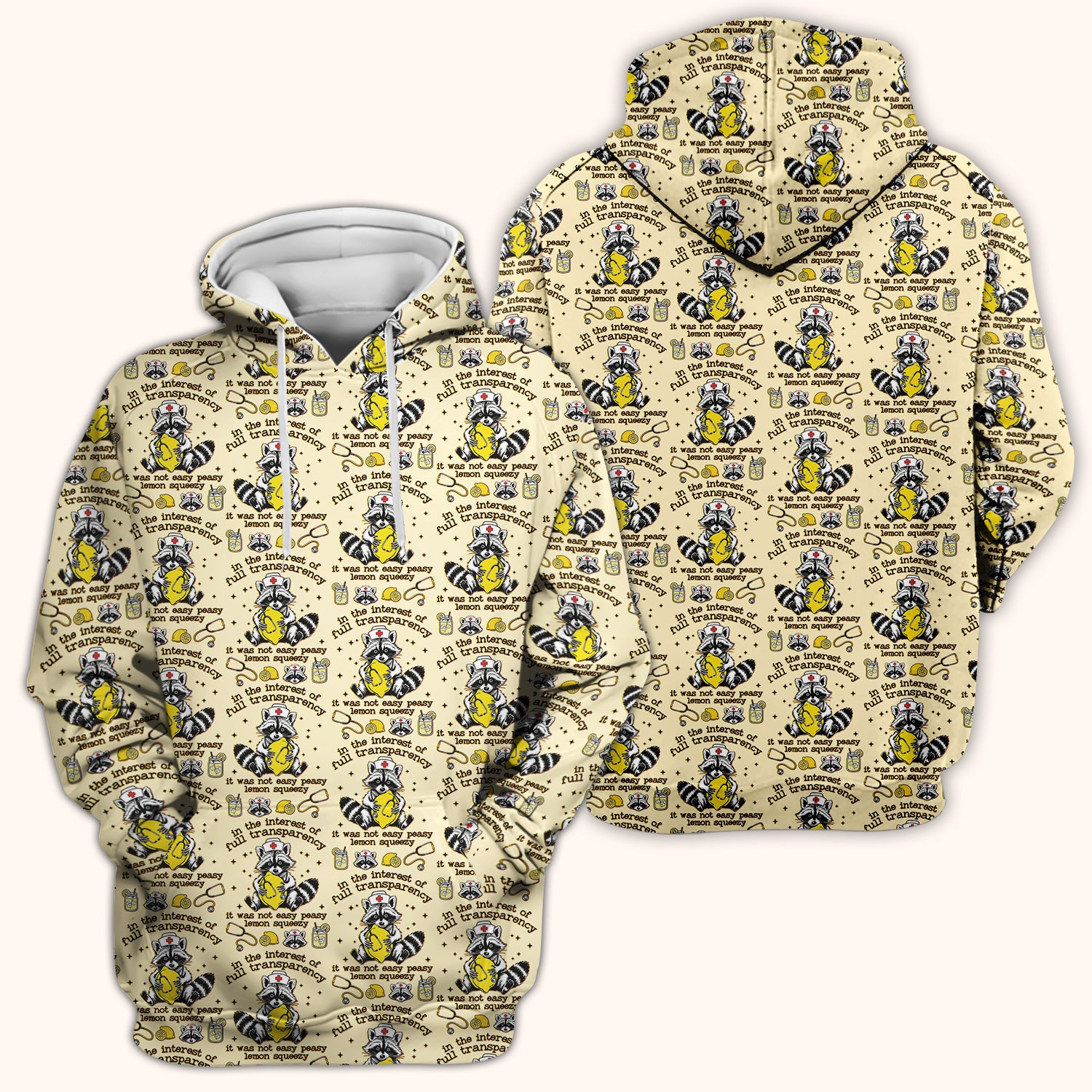 Raccoon Lemon Quote Medical Humor Pattern Scrub Top, Breathable Fabrics Nursing Uniform