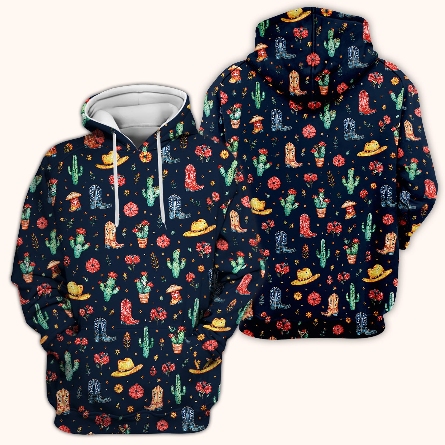 Whimsical Western Cactus Boots Pattern Scrub Top, Breathable Fabrics Nursing Uniform