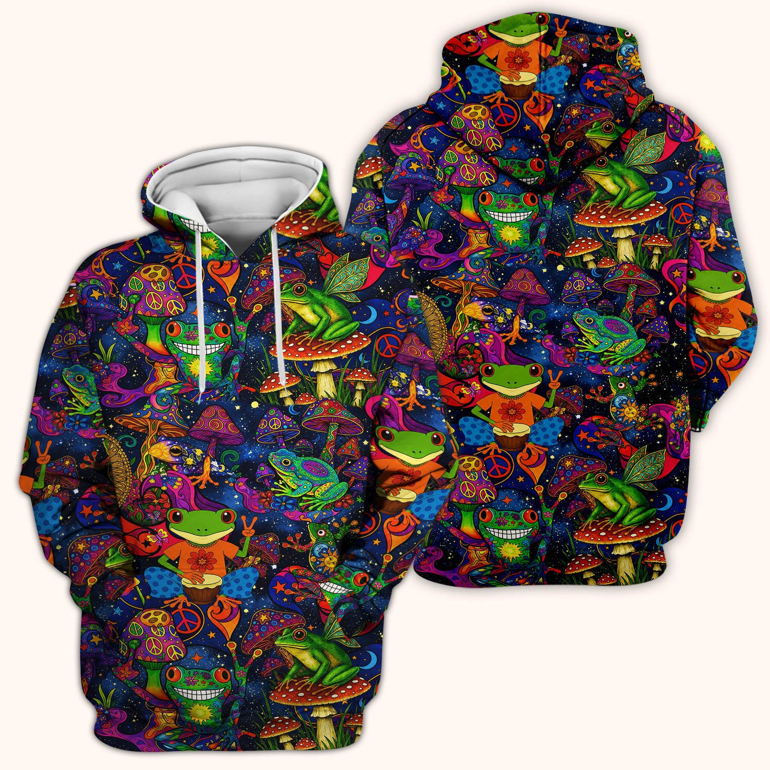 Psychedelic Frog with Mushroom Peace Print Scrub Top, Comfortable Scrubs for Nurses