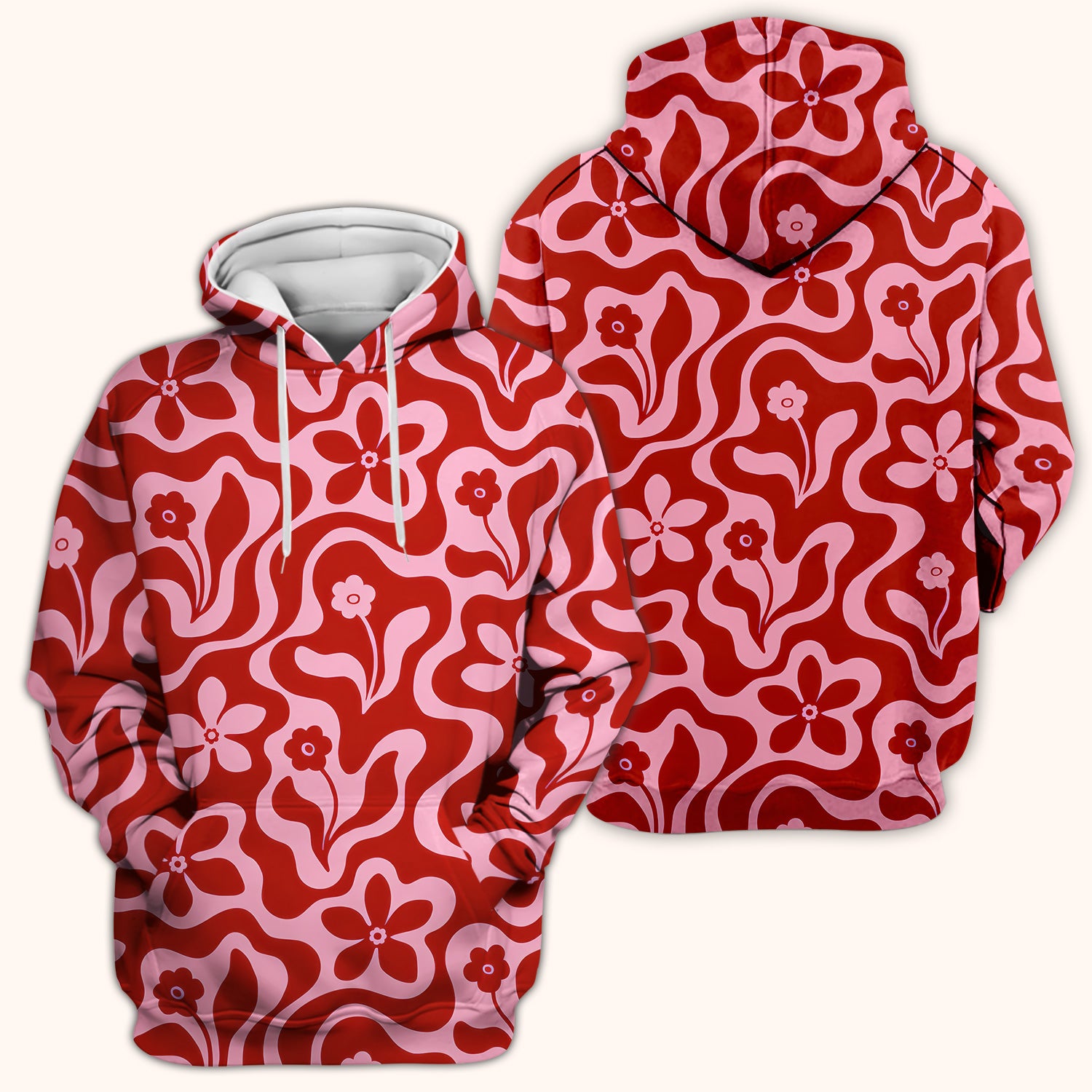Retro Pink Floral Pattern, Groovy Medical Scrub Top, Comfortable Scrubs for Nurses