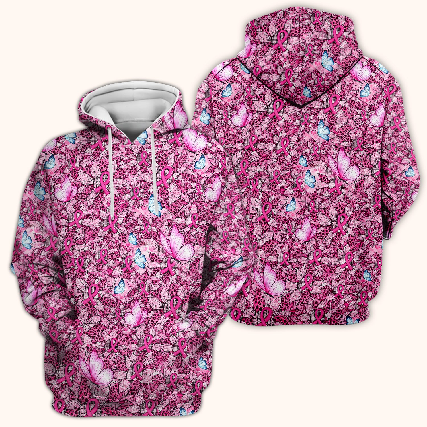 Pink Ribbon Butterfly Breast Cancer Scrub Top, Comfortable Scrubs for Nurses