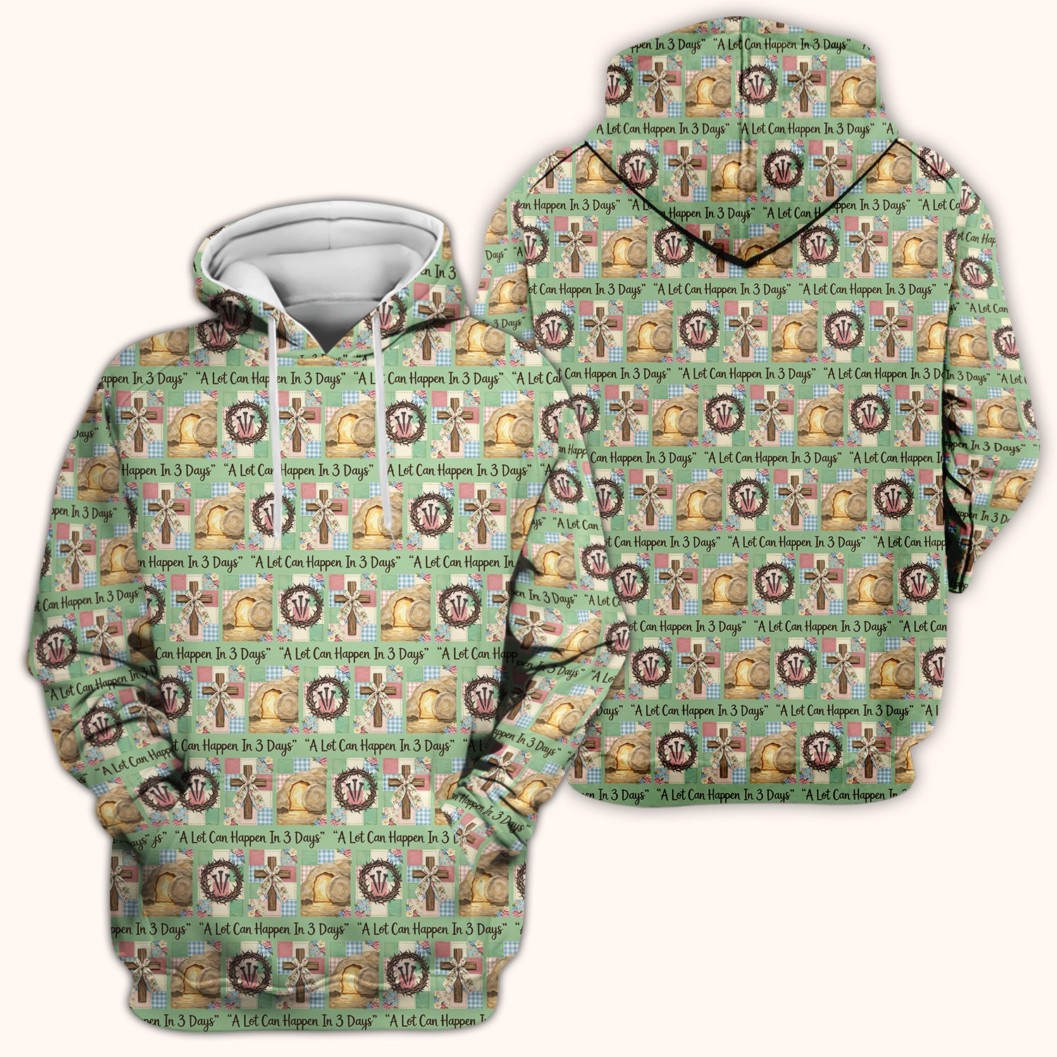 Christian Easter Cross Print Scrub Top, Breathable Fabrics Nursing Uniform