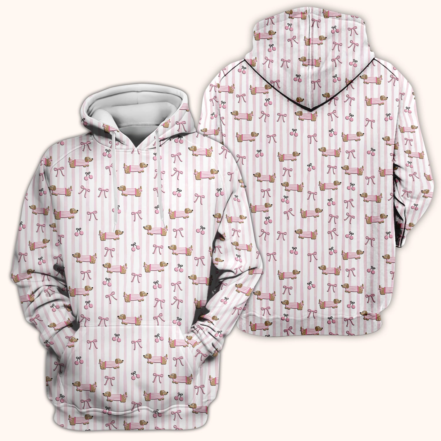 Cute Dachshund Pink Stripe Pattern Scrub Top, Breathable Fabrics Nursing Uniform