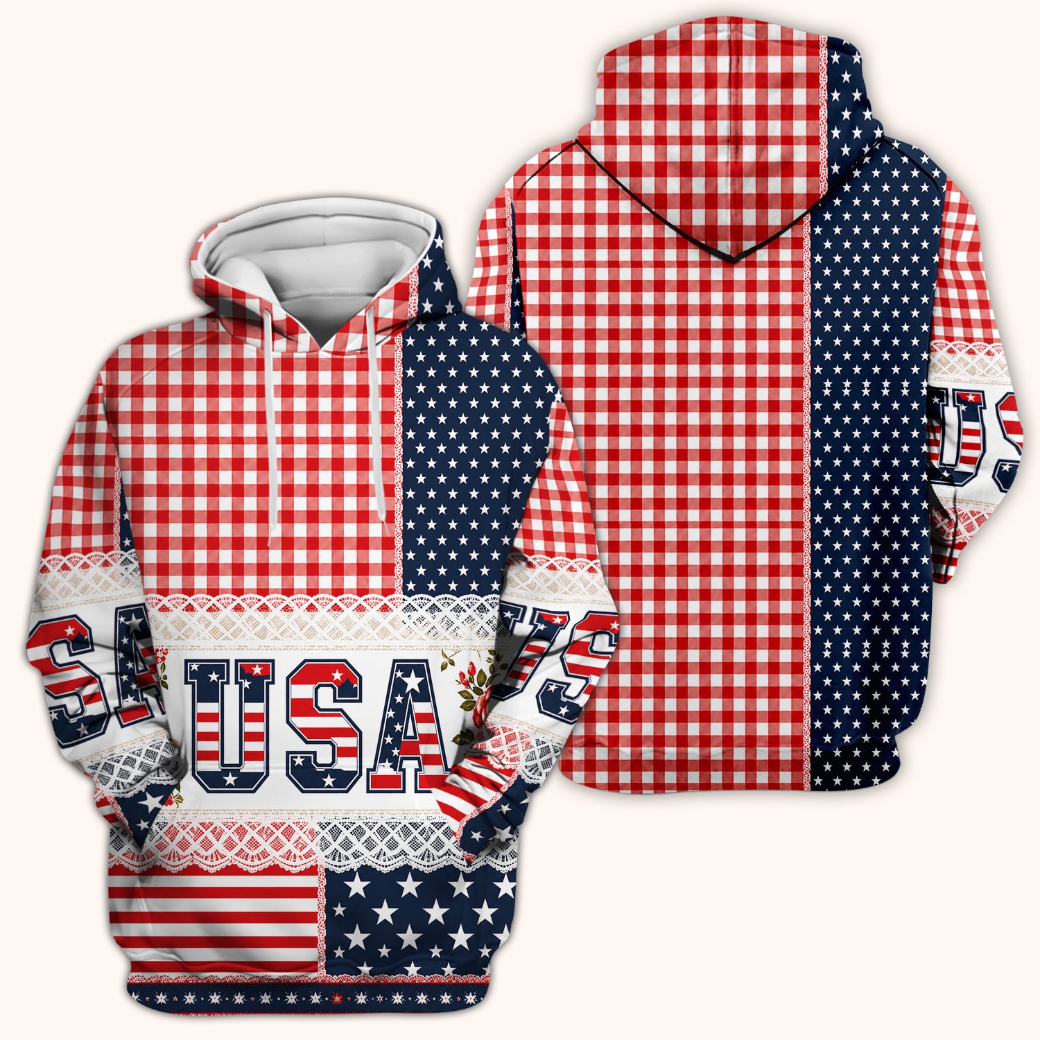 Patriotic Patchwork with USA Flag Pattern Scrub Top, Comfortable Scrubs for Nurses
