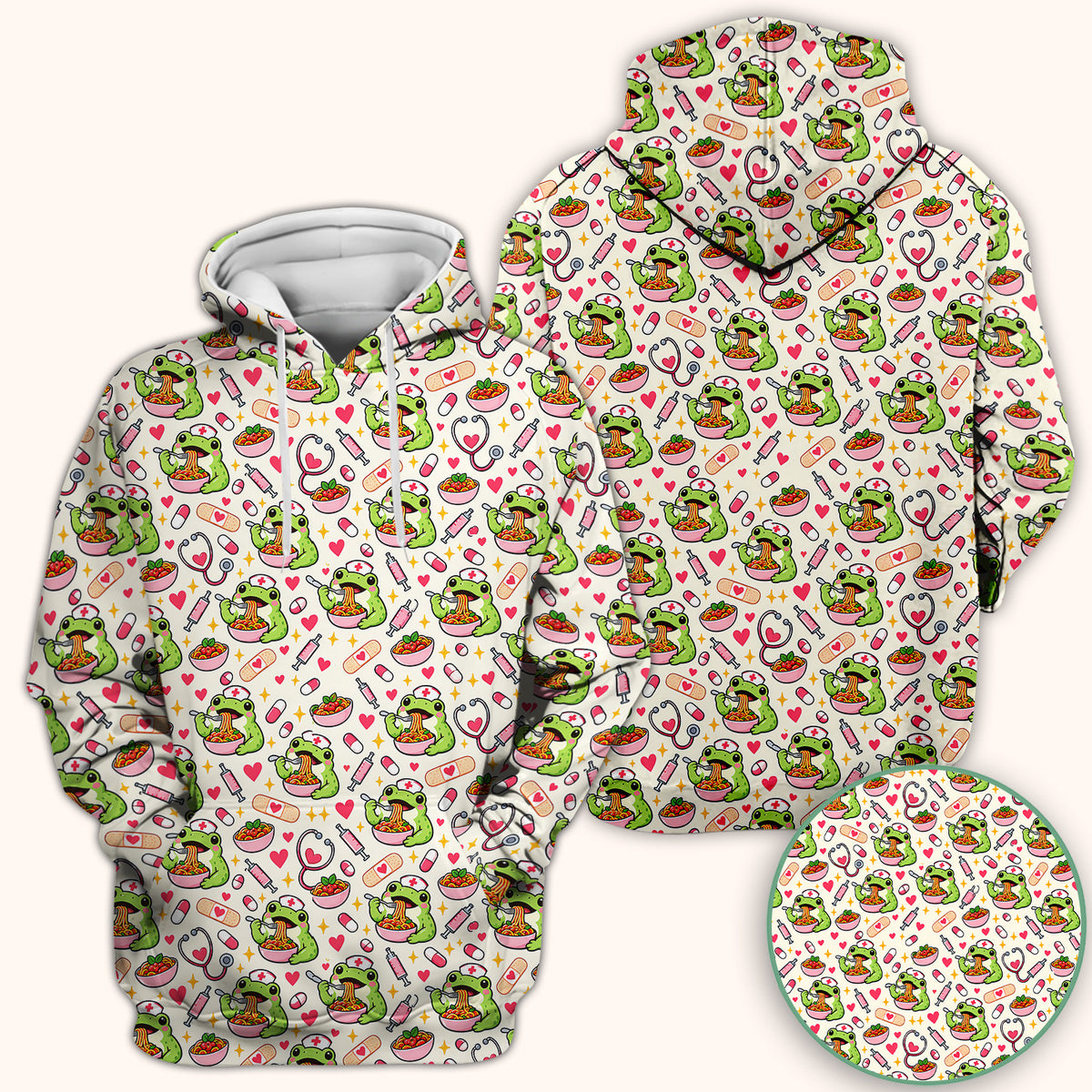 Cute Nurse Frogs Eating Noodles Scrub Top, Comfortable Scrubs for Nurses