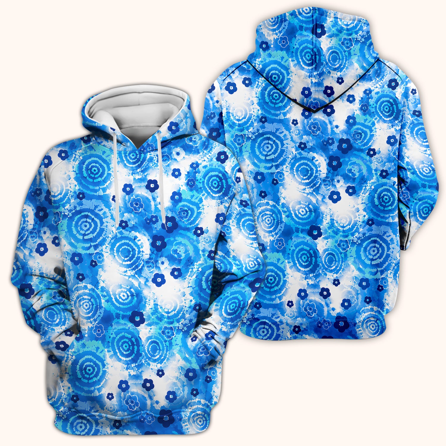 Blue Floral Spiral Nurse Pattern Scrub Top, Breathable Fabrics Nursing Uniform Scrub Top, Comfortable Scrubs for Nurses