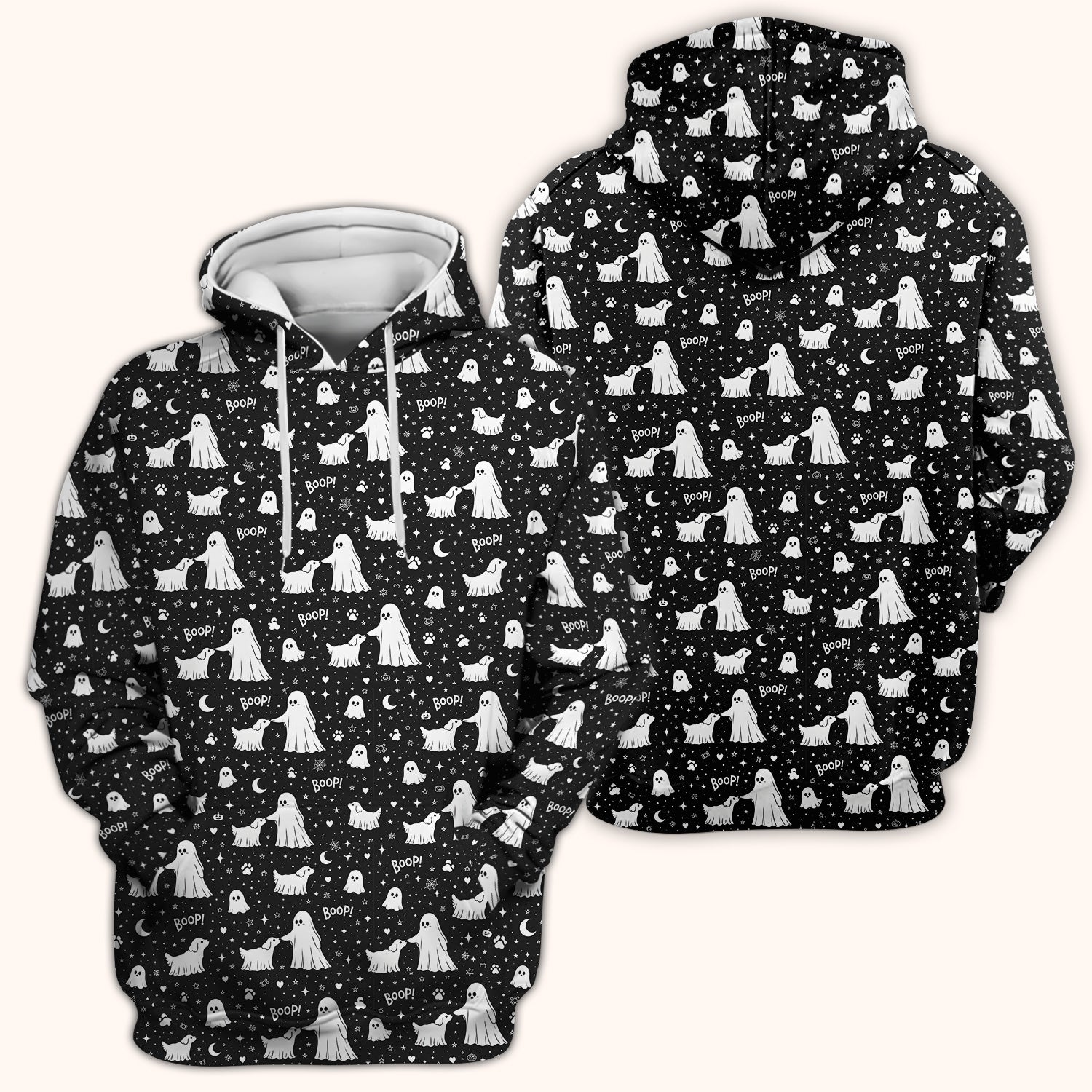 Halloween Ghost Boop Dog Pattern Scrub Top, Comfortable Scrubs for Nurses