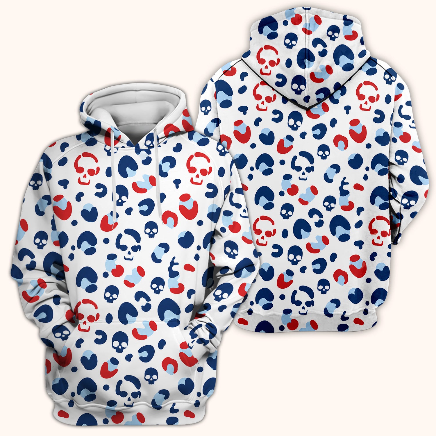 Red Blue Skull Leopard Pattern Scrub Top, Comfortable Scrubs for Nurses