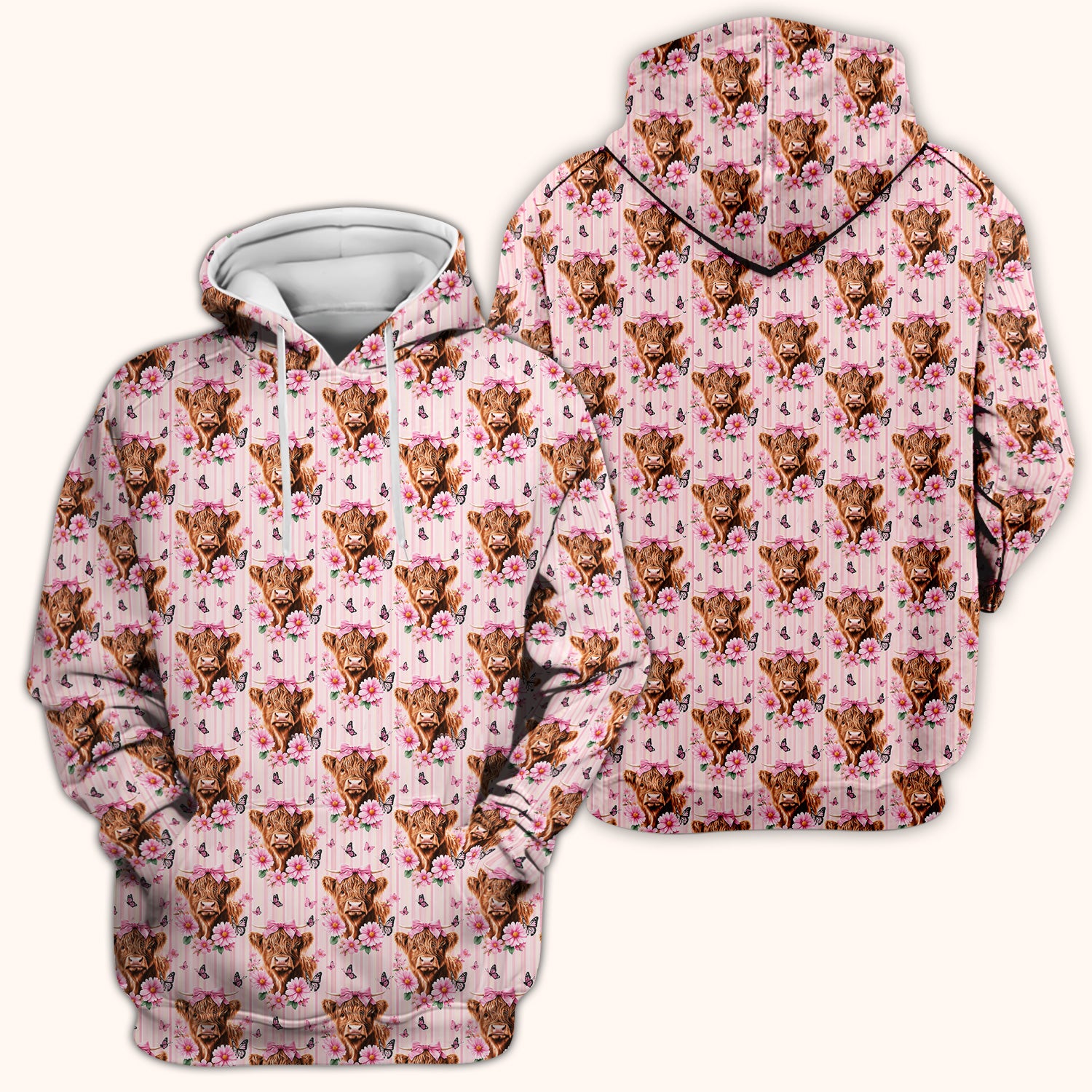 Pink Highland Cow Floral Scrub Top, Comfortable Scrubs for Nurses