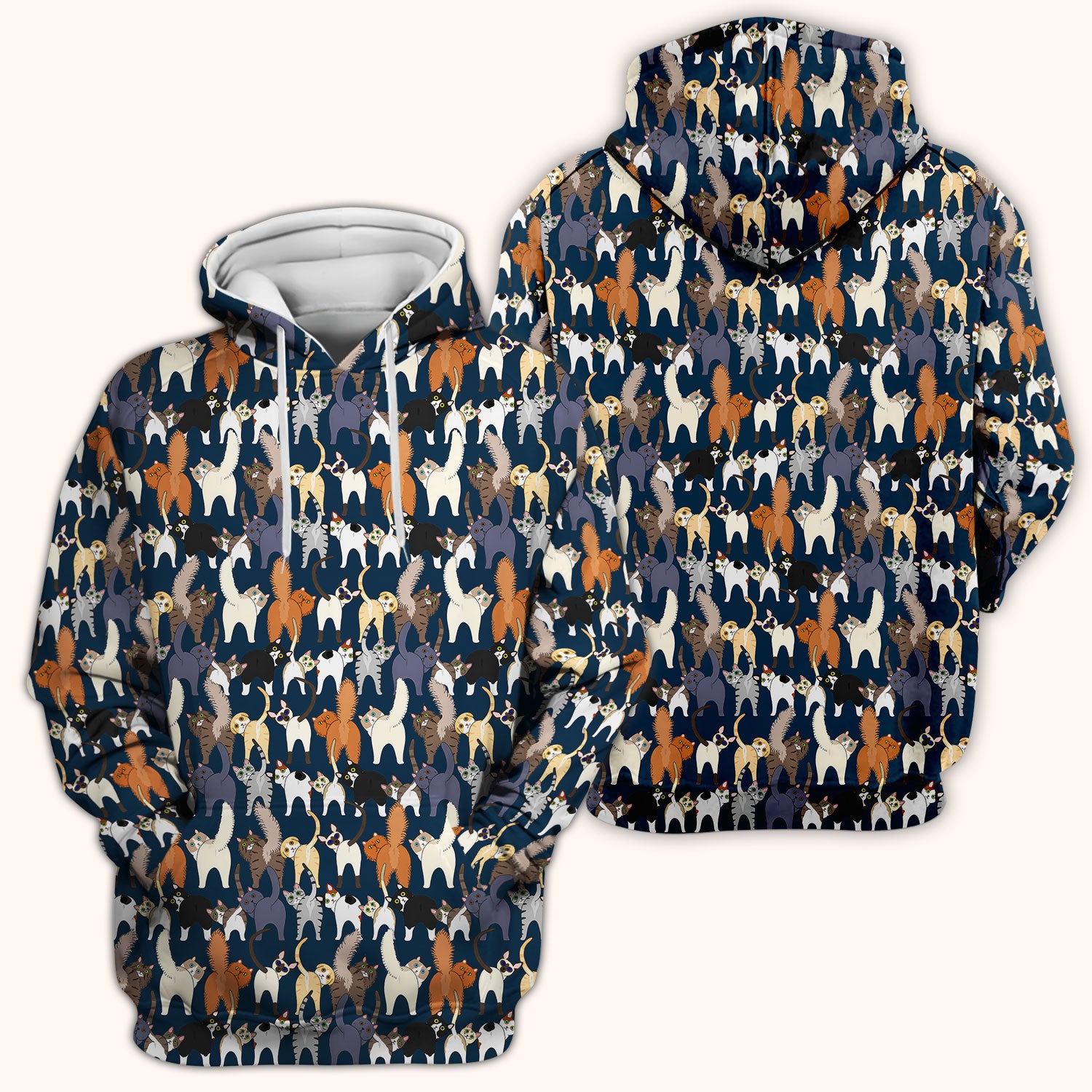 Whimsical Multicolor Cat Cartoon Pattern Scrub Top, Comfortable Scrubs for Nurses
