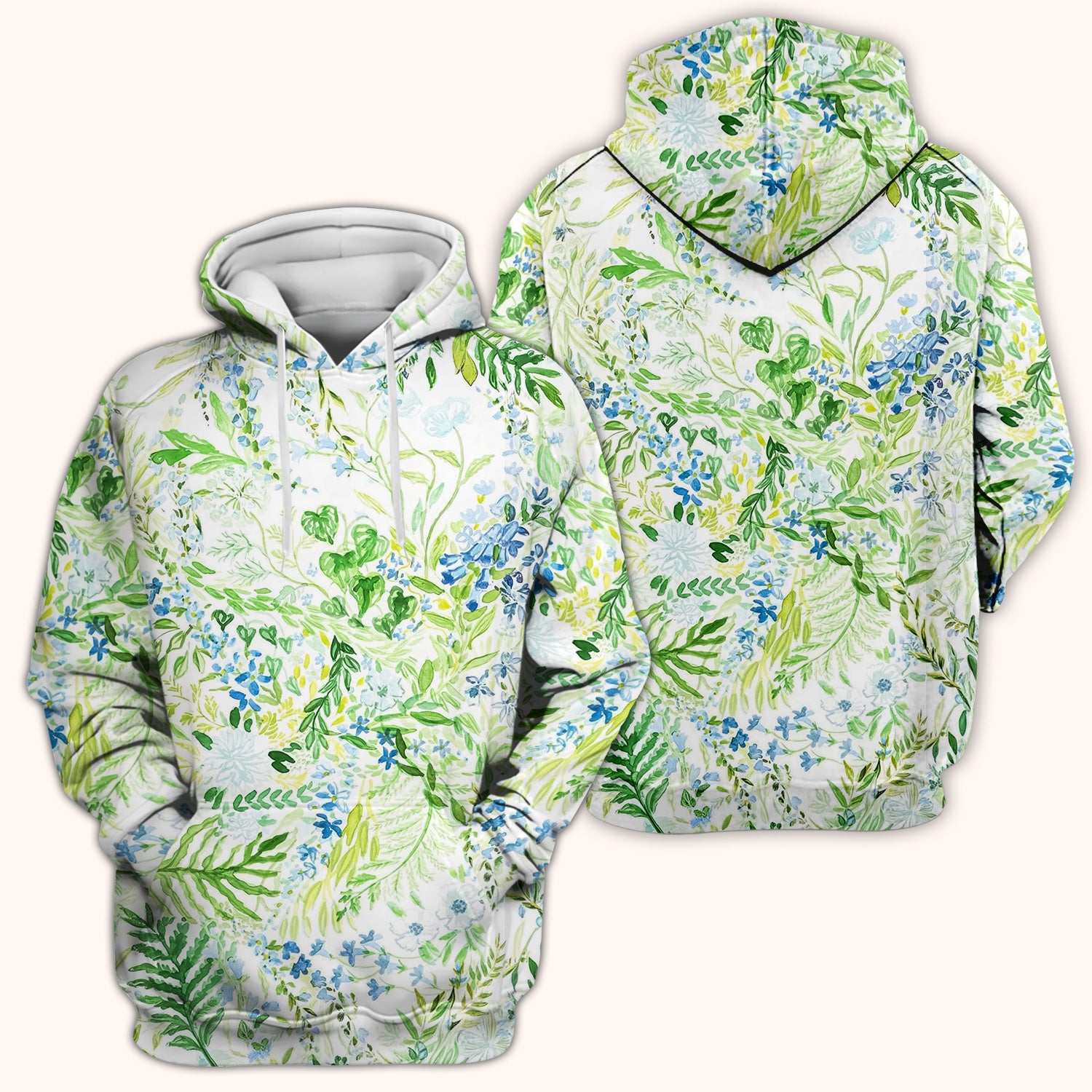 Green Botanical Floral Pattern Scrub Top, Breathable Healthcare Uniform Top