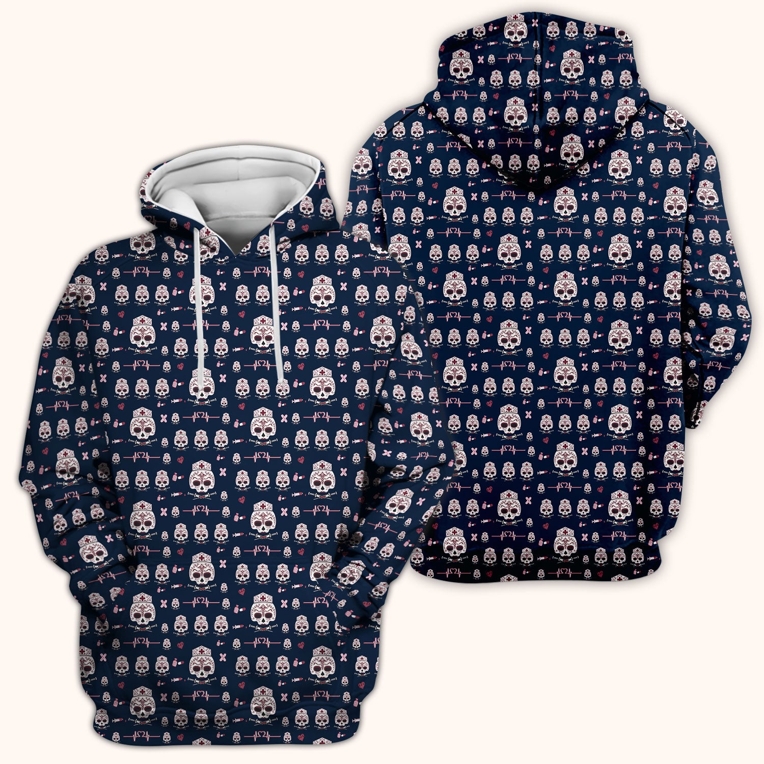 Sugar Skull Scrub Top, Skull Pattern Scrub Shirt, Breathable Fabrics Nursing Uniform