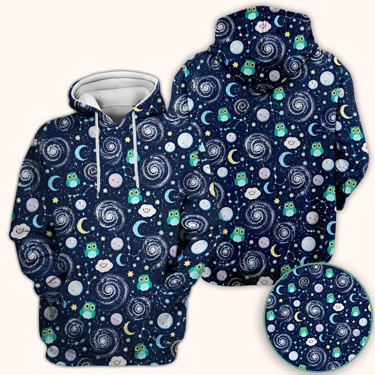 Cute Night Owl Galaxy Pattern Scrub Top, Comfortable Scrubs for Nurses